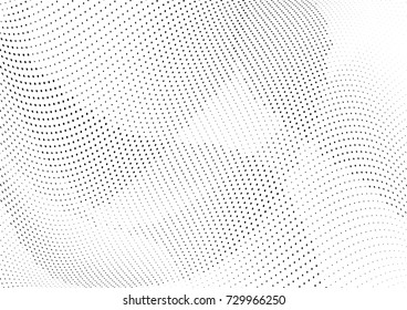 Abstract halftone wave dotted background. Futuristic twisted grunge pattern, dot, circles.  Vector modern optical pop art texture for posters, business cards, cover, labels mock-up, stickers layout