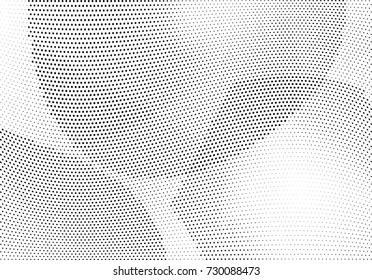 Abstract halftone wave dotted background. Futuristic twisted grunge pattern, dot, circles.  Vector modern optical pop art texture for posters, business cards, cover, labels mock-up, stickers layout