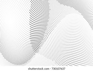 Abstract halftone wave dotted background. Futuristic twisted grunge pattern, dot, circles.  Vector modern optical pop art texture for posters, business cards, cover, labels mock-up, stickers layout