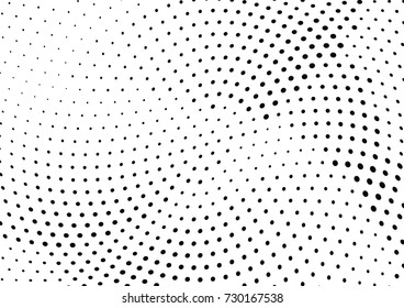 Abstract halftone wave dotted background. Futuristic twisted grunge pattern, dot, circles.  Vector modern optical pop art texture for posters, business cards, cover, labels mock-up, stickers layout
