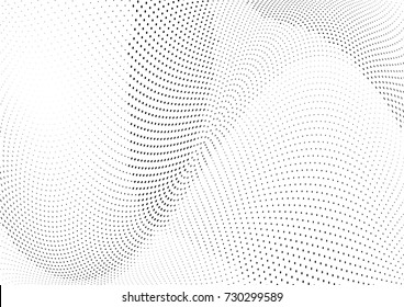 Abstract halftone wave dotted background. Futuristic twisted grunge pattern, dot, circles.  Vector modern optical pop art texture for posters, business cards, cover, labels mock-up, stickers layout