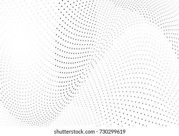 Abstract halftone wave dotted background. Futuristic twisted grunge pattern, dot, circles.  Vector modern optical pop art texture for posters, business cards, cover, labels mock-up, stickers layout