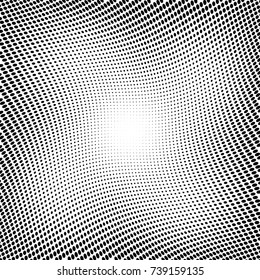 Abstract halftone wave dotted background. Futuristic twisted grunge pattern, dot, circles.  Vector modern optical pop art texture for posters, business cards, cover, labels mock-up, stickers layout
