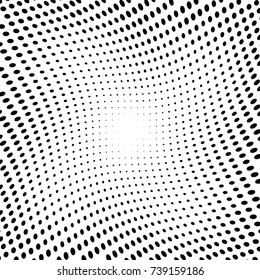 Abstract halftone wave dotted background. Futuristic twisted grunge pattern, dot, circles.  Vector modern optical pop art texture for posters, business cards, cover, labels mock-up, stickers layout