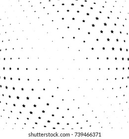 Abstract halftone wave dotted background. Futuristic twisted grunge pattern, stars.  Vector modern optical pop art texture for posters, postcard, grunge cover, labels, vintage sticker mock-up layout