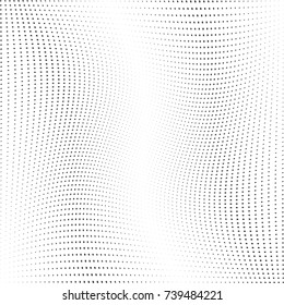 Abstract halftone wave dotted background. Futuristic twisted grunge pattern, stars.  Vector modern optical pop art texture for posters, postcard, grunge cover, labels, vintage sticker mock-up layout