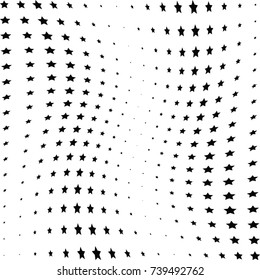 Abstract halftone wave dotted background. Futuristic twisted grunge pattern, stars.  Vector modern optical pop art texture for posters, postcard, grunge cover, labels, vintage sticker mock-up layout