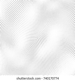 Abstract halftone wave dotted background. Futuristic twisted grunge pattern, dot, circles.  Vector modern optical pop art texture for posters, business cards, cover, labels mock-up, stickers layout