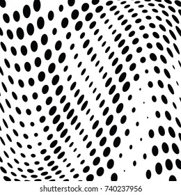 Abstract halftone wave dotted background. Futuristic twisted grunge pattern, dot, circles.  Vector modern optical pop art texture for posters, business cards, cover, labels mock-up, stickers layout