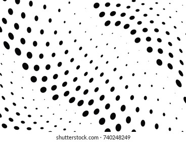 Abstract halftone wave dotted background. Futuristic twisted grunge pattern, dot, circles.  Vector modern optical pop art texture for posters, business cards, cover, labels mock-up, stickers layout