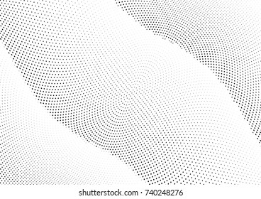 Abstract halftone wave dotted background. Futuristic twisted grunge pattern, dot, circles.  Vector modern optical pop art texture for posters, business cards, cover, labels mock-up, stickers layout