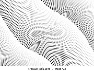Abstract halftone wave dotted background. Futuristic twisted grunge pattern, dot, circles.  Vector modern optical pop art texture for posters, business cards, cover, labels mock-up, stickers layout