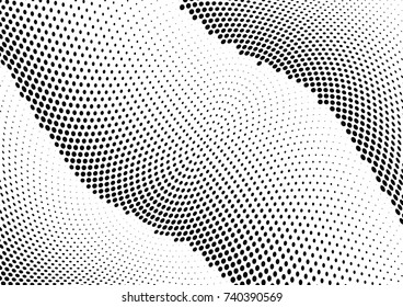 Abstract halftone wave dotted background. Futuristic twisted grunge pattern, dot, circles.  Vector modern optical pop art texture for posters, business cards, cover, labels mock-up, stickers layout