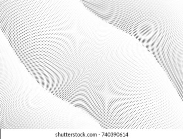 Abstract halftone wave dotted background. Futuristic twisted grunge pattern, dot, circles.  Vector modern optical pop art texture for posters, business cards, cover, labels mock-up, stickers layout