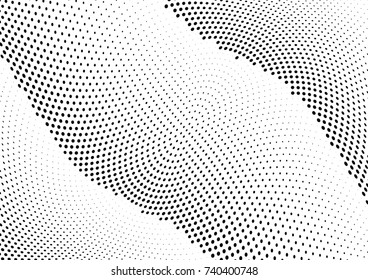 Abstract halftone wave dotted background. Futuristic twisted grunge pattern, dot, circles.  Vector modern optical pop art texture for posters, business cards, cover, labels mock-up, stickers layout