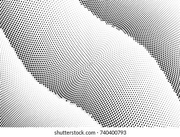 Abstract halftone wave dotted background. Futuristic twisted grunge pattern, dot, circles.  Vector modern optical pop art texture for posters, business cards, cover, labels mock-up, stickers layout
