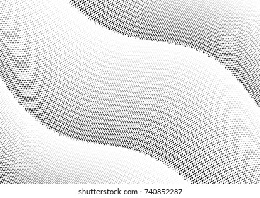 Abstract halftone wave dotted background. Futuristic twisted grunge pattern, dot, circles.  Vector modern optical pop art texture for posters, business cards, cover, labels mock-up, stickers layout