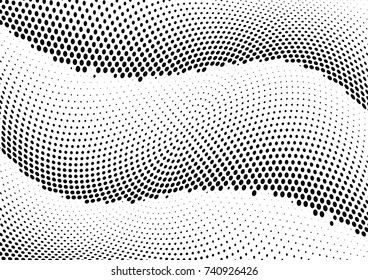 Abstract halftone wave dotted background. Futuristic twisted grunge pattern, dot, circles.  Vector modern optical pop art texture for posters, business cards, cover, labels mock-up, stickers layout