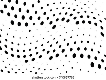 Abstract halftone wave dotted background. Futuristic twisted grunge pattern, dot, circles.  Vector modern optical pop art texture for posters, business cards, cover, labels mock-up, stickers layout