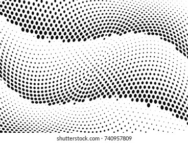 Abstract halftone wave dotted background. Futuristic twisted grunge pattern, dot, circles.  Vector modern optical pop art texture for posters, business cards, cover, labels mock-up, stickers layout