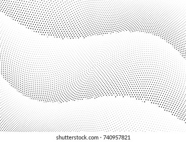 Abstract halftone wave dotted background. Futuristic twisted grunge pattern, dot, circles.  Vector modern optical pop art texture for posters, business cards, cover, labels mock-up, stickers layout