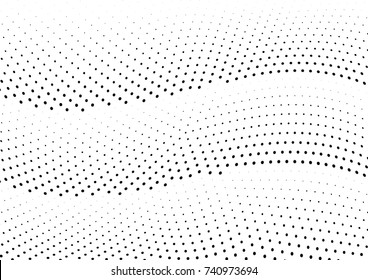 Abstract halftone wave dotted background. Futuristic twisted grunge pattern, dot, circles.  Vector modern optical pop art texture for posters, business cards, cover, labels mock-up, stickers layout