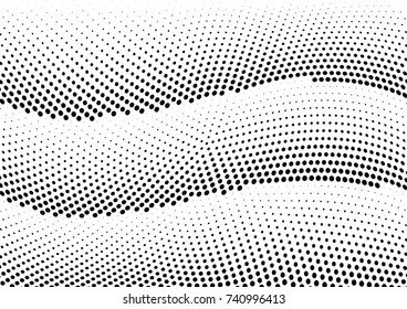 Abstract halftone wave dotted background. Futuristic twisted grunge pattern, dot, circles.  Vector modern optical pop art texture for posters, business cards, cover, labels mock-up, stickers layout