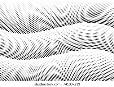 Abstract halftone wave dotted background. Futuristic twisted grunge pattern, dot, circles.  Vector modern optical pop art texture for posters, business cards, cover, labels mock-up, stickers layout