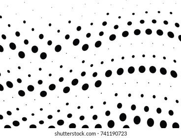 Abstract halftone wave dotted background. Futuristic twisted grunge pattern, dot, circles.  Vector modern optical pop art texture for posters, business cards, cover, labels mock-up, stickers layout