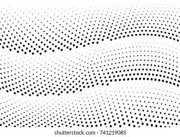 Abstract halftone wave dotted background. Futuristic twisted grunge pattern, dot, circles.  Vector modern optical pop art texture for posters, business cards, cover, labels mock-up, stickers layout