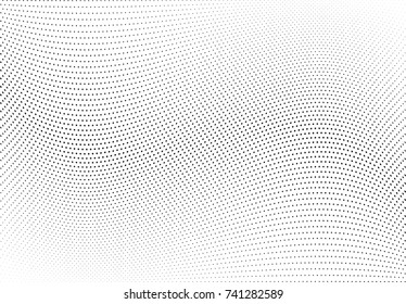 Abstract halftone wave dotted background. Futuristic twisted grunge pattern, dot, circles.  Vector modern optical pop art texture for posters, business cards, cover, labels mock-up, stickers layout