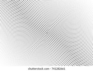 Abstract halftone wave dotted background. Futuristic twisted grunge pattern, dot, circles.  Vector modern optical pop art texture for posters, business cards, cover, labels mock-up, stickers layout
