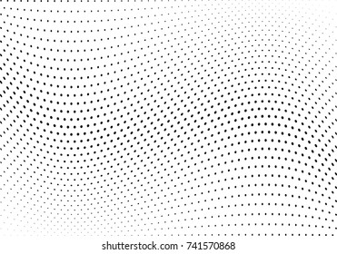 Abstract halftone wave dotted background. Futuristic twisted grunge pattern, dot, circles.  Vector modern optical pop art texture for posters, business cards, cover, labels mock-up, stickers layout