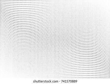 Abstract halftone wave dotted background. Futuristic twisted grunge pattern, dot, circles.  Vector modern optical pop art texture for posters, business cards, cover, labels mock-up, stickers layout
