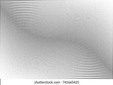 Abstract halftone wave dotted background. Futuristic twisted grunge pattern, dot, circles.  Vector modern optical pop art texture for posters, business cards, cover, labels mock-up, stickers layout