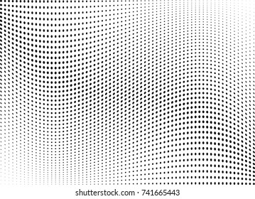 Abstract halftone wave dotted background. Futuristic twisted grunge pattern, dot, circles.  Vector modern optical pop art texture for posters, business cards, cover, labels mock-up, stickers layout