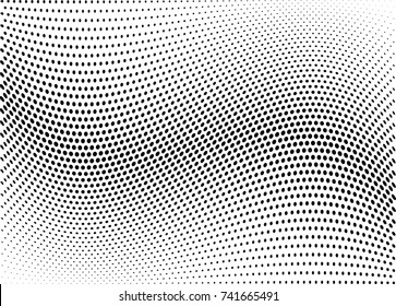 Abstract halftone wave dotted background. Futuristic twisted grunge pattern, dot, circles.  Vector modern optical pop art texture for posters, business cards, cover, labels mock-up, stickers layout