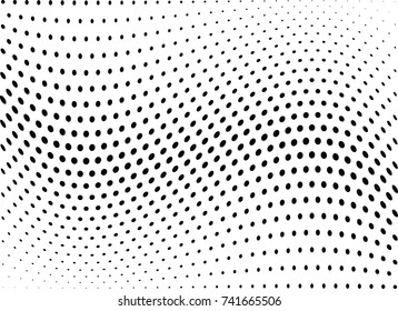 Abstract halftone wave dotted background. Futuristic twisted grunge pattern, dot, circles.  Vector modern optical pop art texture for posters, business cards, cover, labels mock-up, stickers layout