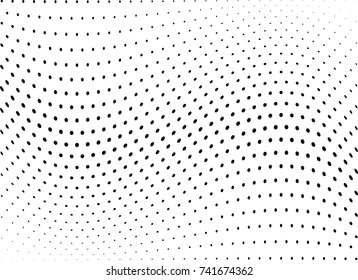 Abstract halftone wave dotted background. Futuristic twisted grunge pattern, dot, circles.  Vector modern optical pop art texture for posters, business cards, cover, labels mock-up, stickers layout