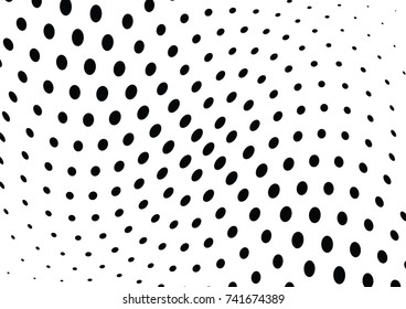 Abstract halftone wave dotted background. Futuristic twisted grunge pattern, dot, circles.  Vector modern optical pop art texture for posters, business cards, cover, labels mock-up, stickers layout
