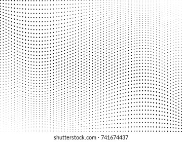 Abstract halftone wave dotted background. Futuristic twisted grunge pattern, dot, circles.  Vector modern optical pop art texture for posters, business cards, cover, labels mock-up, stickers layout