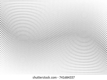 Abstract halftone wave dotted background. Futuristic twisted grunge pattern, dot, circles.  Vector modern optical pop art texture for posters, business cards, cover, labels mock-up, stickers layout