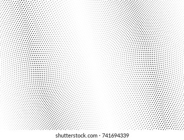 Abstract halftone wave dotted background. Futuristic twisted grunge pattern, dot, circles.  Vector modern optical pop art texture for posters, business cards, cover, labels mock-up, stickers layout