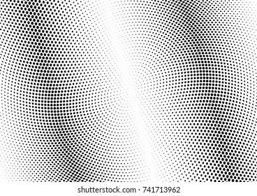 Abstract halftone wave dotted background. Futuristic twisted grunge pattern, dot, circles.  Vector modern optical pop art texture for posters, business cards, cover, labels mock-up, stickers layout