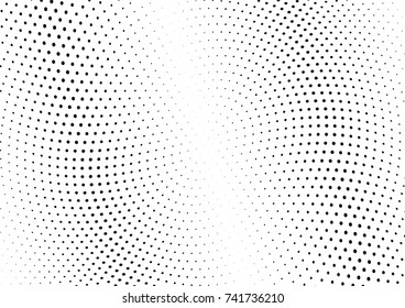 Abstract halftone wave dotted background. Futuristic twisted grunge pattern, dot, circles.  Vector modern optical pop art texture for posters, business cards, cover, labels mock-up, stickers layout