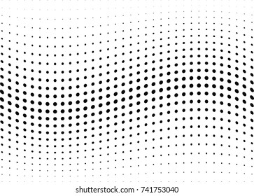 Abstract halftone wave dotted background. Futuristic twisted grunge pattern, dot, circles.  Vector modern optical pop art texture for posters, business cards, cover, labels mock-up, stickers layout