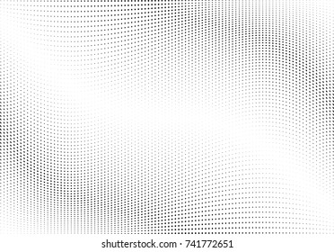 Abstract halftone wave dotted background. Futuristic twisted grunge pattern, dot, circles.  Vector modern optical pop art texture for posters, business cards, cover, labels mock-up, stickers layout