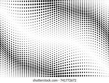 Abstract halftone wave dotted background. Futuristic twisted grunge pattern, dot, circles.  Vector modern optical pop art texture for posters, business cards, cover, labels mock-up, stickers layout