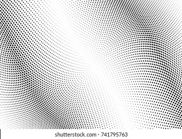 Abstract halftone wave dotted background. Futuristic twisted grunge pattern, dot, circles.  Vector modern optical pop art texture for posters, business cards, cover, labels mock-up, stickers layout