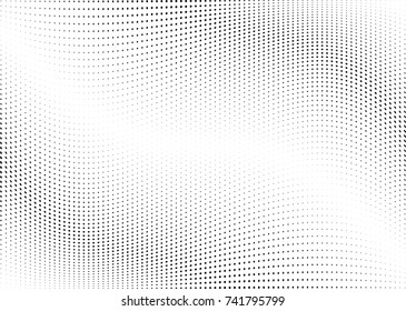 Abstract halftone wave dotted background. Futuristic twisted grunge pattern, dot, circles.  Vector modern optical pop art texture for posters, business cards, cover, labels mock-up, stickers layout
